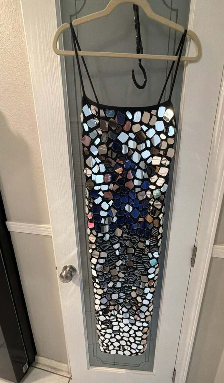 Da Yeamor DVDA1084 Dress Size S Black Mosaic Mirror Sequin